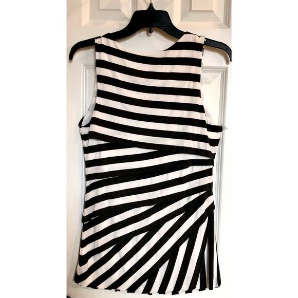 MYSTREE - NWT - L Sz M Raw Edge Striped Sleeveless Top/Dark Grey & White. CUTE! - Picture 15 of 16